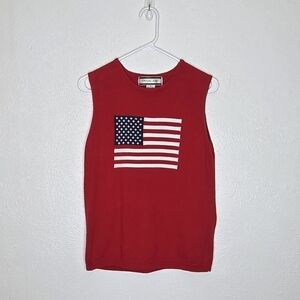 Vintage Knit Patriotic American Flag Sleeveless Top Women's Size Extra Large
